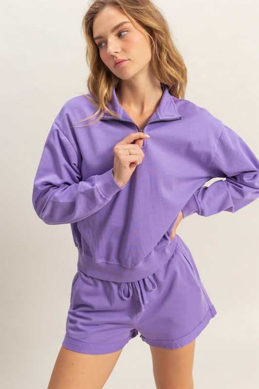 HYFVE Quarter Zip Drop Shoulder Sweatshirt-HYFVE-Purple-L-Urbanheer