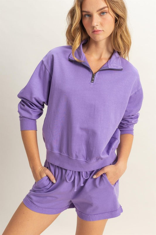 HYFVE Quarter Zip Drop Shoulder Sweatshirt-HYFVE-Purple-L-Urbanheer