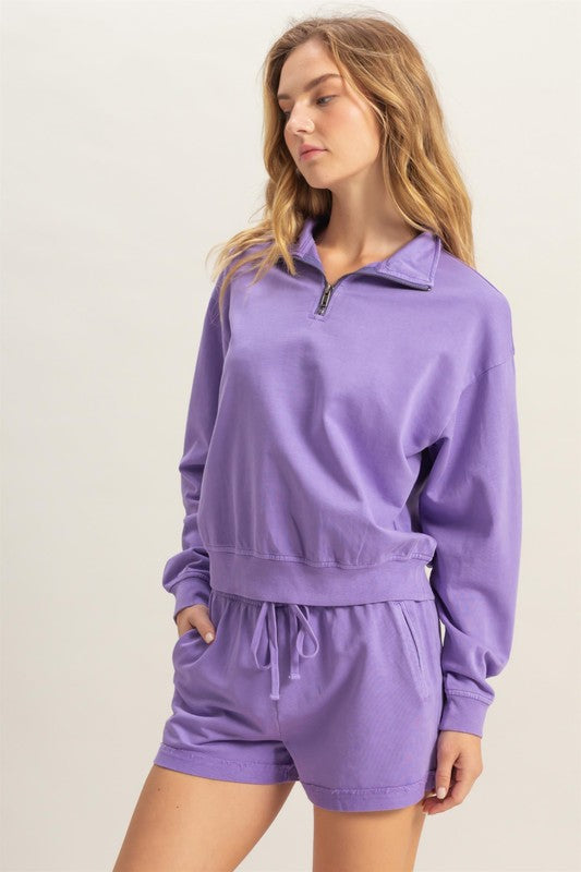 HYFVE Quarter Zip Drop Shoulder Sweatshirt-HYFVE-Purple-L-Urbanheer