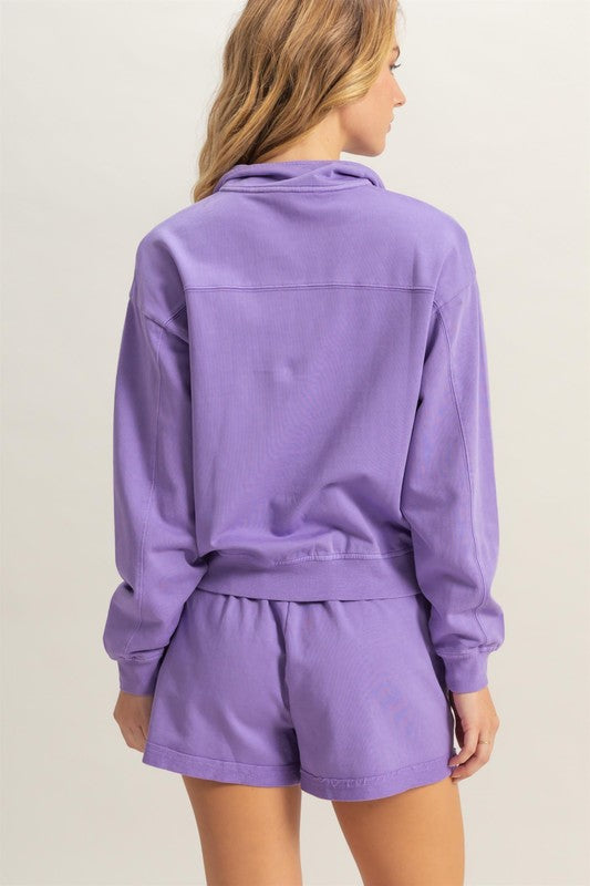 HYFVE Quarter Zip Drop Shoulder Sweatshirt-HYFVE-Purple-L-Urbanheer