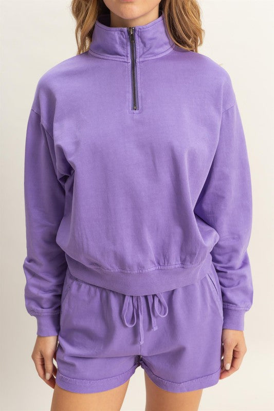 HYFVE Quarter Zip Drop Shoulder Sweatshirt-HYFVE-Purple-L-Urbanheer