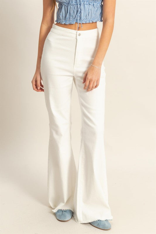 HYFVE Raw Hem High-Waist Washed Flared Jeans-HYFVE-White-S-Urbanheer