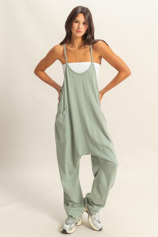 HYFVE Relaxed Fit Mineral Washed Overalls with Pockets-HYFVE-Sage-S-Urbanheer