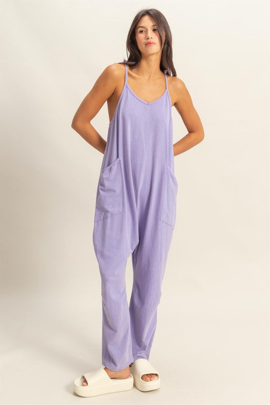 HYFVE Relaxed Fit Mineral Washed Overalls with Pockets-HYFVE-Lavender-L-Urbanheer