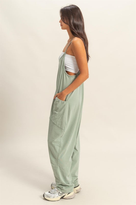 HYFVE Relaxed Fit Mineral Washed Overalls with Pockets-HYFVE-Sage-S-Urbanheer