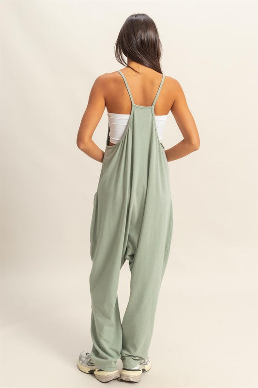 HYFVE Relaxed Fit Mineral Washed Overalls with Pockets-HYFVE-Sage-S-Urbanheer