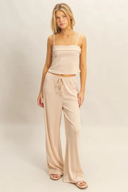 HYFVE Rib Knit Cami Top and Pants Set-HYFVE-ALMOND-S-Urbanheer
