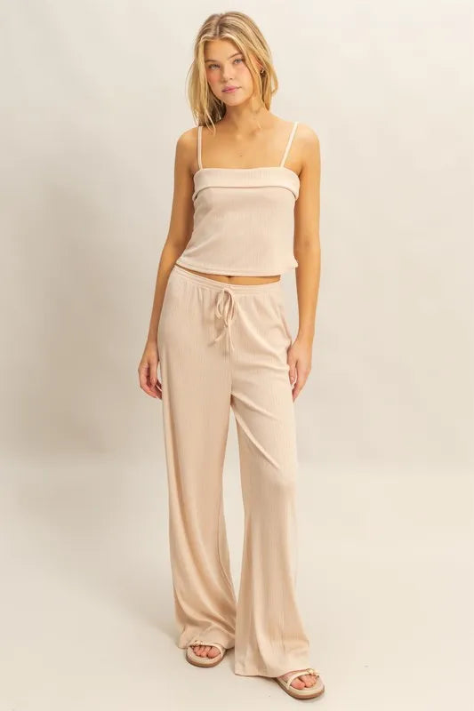 HYFVE Rib Knit Cami Top and Pants Set-HYFVE-ALMOND-S-Urbanheer