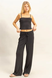 HYFVE Rib Knit Cami Top and Pants Set-HYFVE-BLACK-S-Urbanheer
