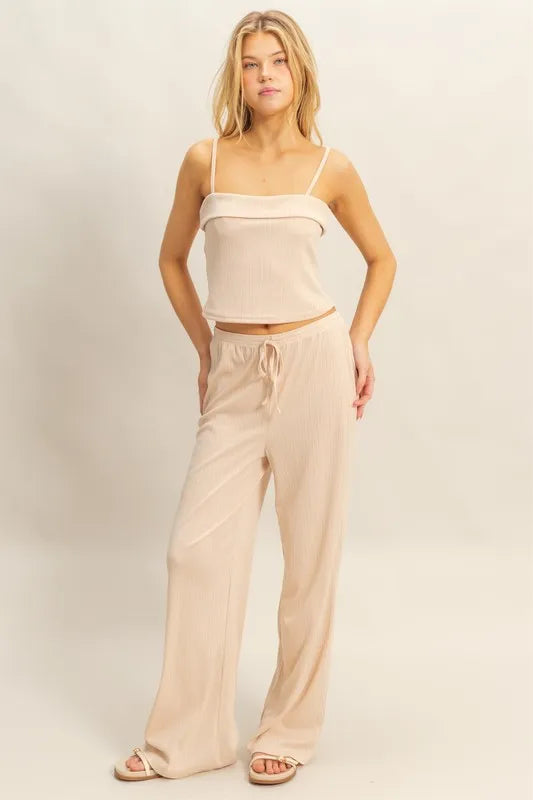 HYFVE Rib Knit Cami Top and Pants Set-HYFVE-ALMOND-S-Urbanheer