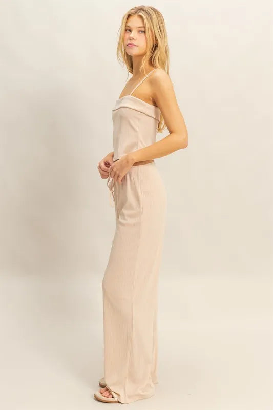 HYFVE Rib Knit Cami Top and Pants Set-HYFVE-ALMOND-S-Urbanheer