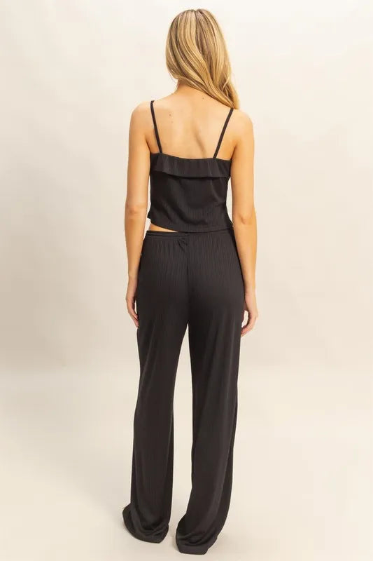 HYFVE Rib Knit Cami Top and Pants Set-HYFVE-BLACK-S-Urbanheer