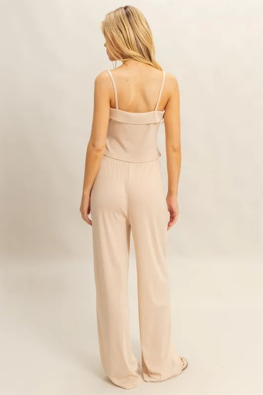 HYFVE Rib Knit Cami Top and Pants Set-HYFVE-ALMOND-S-Urbanheer