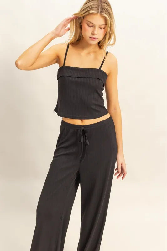 HYFVE Rib Knit Cami Top and Pants Set-HYFVE-BLACK-S-Urbanheer