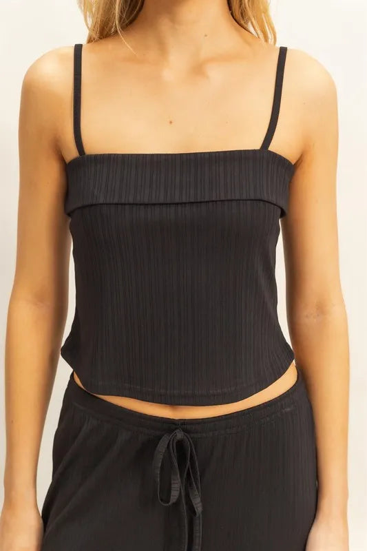 HYFVE Rib Knit Cami Top and Pants Set-HYFVE-BLACK-S-Urbanheer