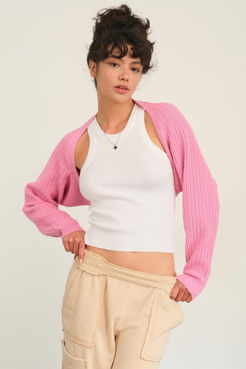 HYFVE Ribbed Knit Bolero Cardigan-HYFVE-Rose Pink-S-Urbanheer