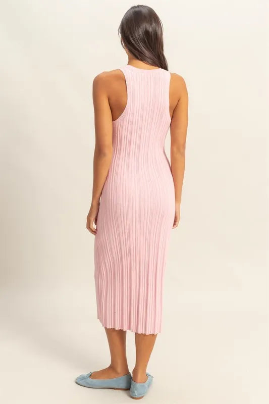 HYFVE Round Neck Bodycon Ribbed Knit Dress-HYFVE-SOFT PINK-M-Urbanheer