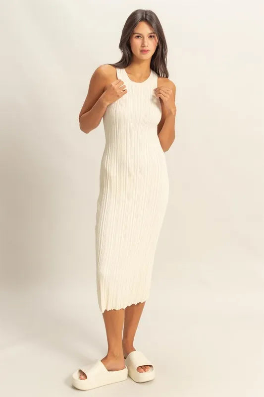 HYFVE Round Neck Bodycon Ribbed Knit Dress-HYFVE-WHITE-M-Urbanheer