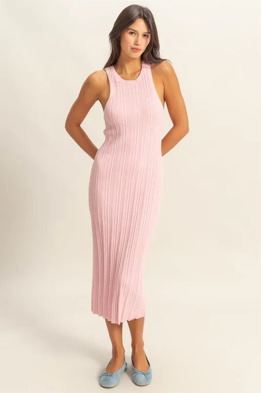 HYFVE Round Neck Bodycon Ribbed Knit Dress-HYFVE-SOFT PINK-M-Urbanheer