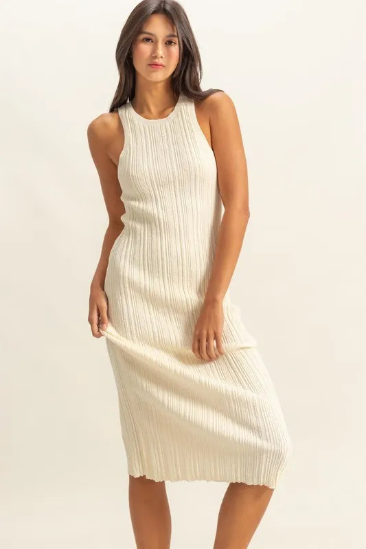HYFVE Round Neck Bodycon Ribbed Knit Dress-HYFVE-WHITE-M-Urbanheer