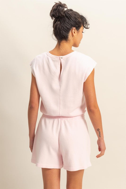 HYFVE Round Neck Cap Sleeve Drawstring Waist Romper-HYFVE-Soft Pink-S-Urbanheer