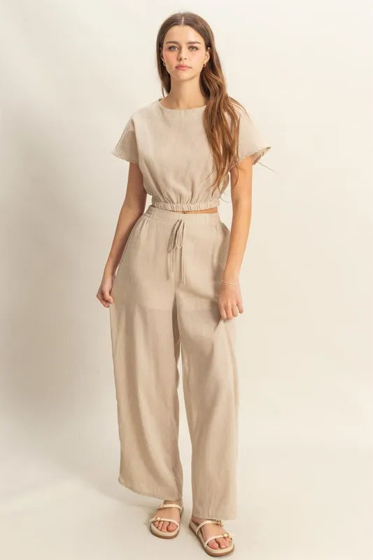 HYFVE Round Neck Short Sleeve Top and Pants Set-HYFVE-Tan-L-Urbanheer