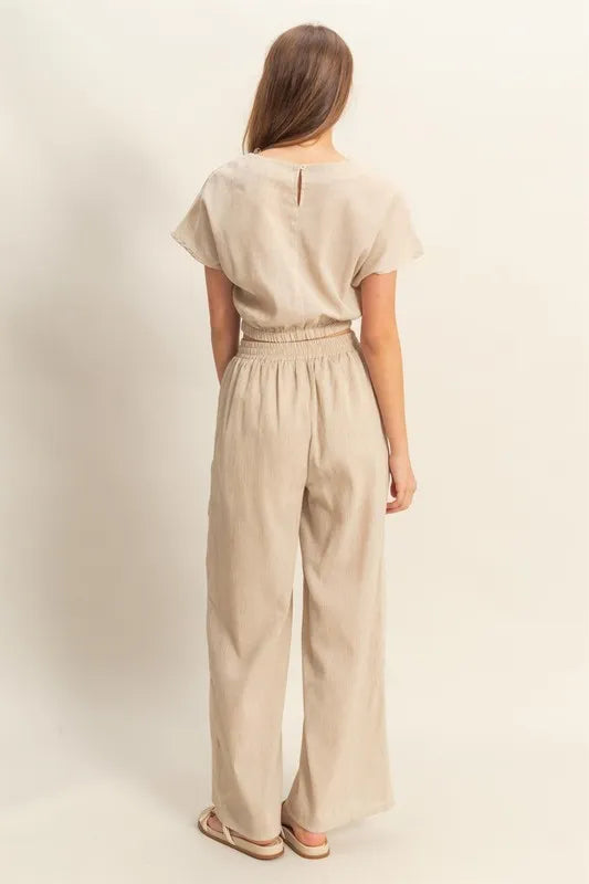 HYFVE Round Neck Short Sleeve Top and Pants Set-HYFVE-Tan-L-Urbanheer