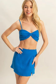 HYFVE Ruched Bra Top and Mini Skirt Set-HYFVE-BLUE-L-Urbanheer