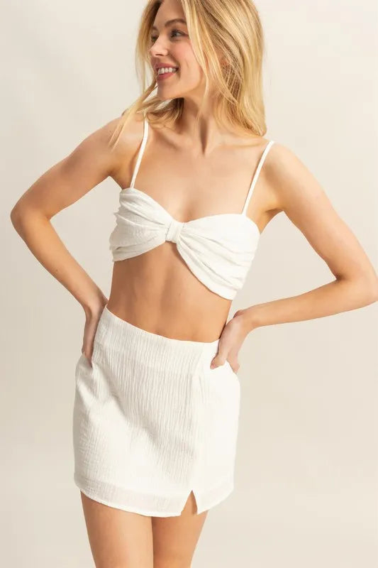 HYFVE Ruched Bra Top and Mini Skirt Set-HYFVE-OFF WHITE-M-Urbanheer