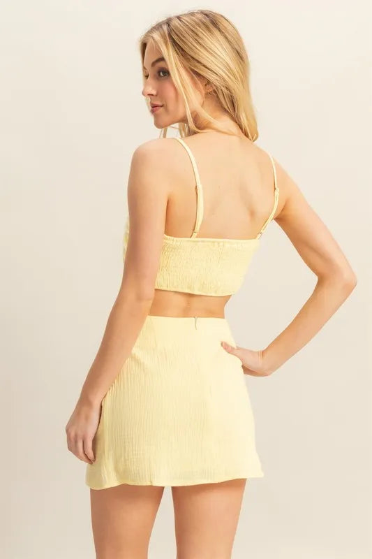 HYFVE Ruched Bra Top and Mini Skirt Set-HYFVE-BUTTER-S-Urbanheer