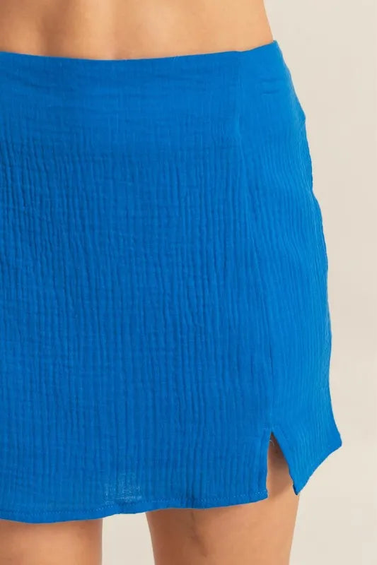 HYFVE Ruched Bra Top and Mini Skirt Set-HYFVE-BLUE-L-Urbanheer