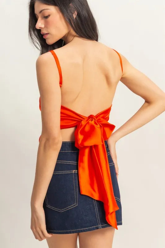 HYFVE Satin Back Tie Detail Cami-HYFVE-TOMATO-S-Urbanheer