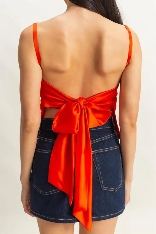 HYFVE Satin Back Tie Detail Cami-HYFVE-TOMATO-S-Urbanheer