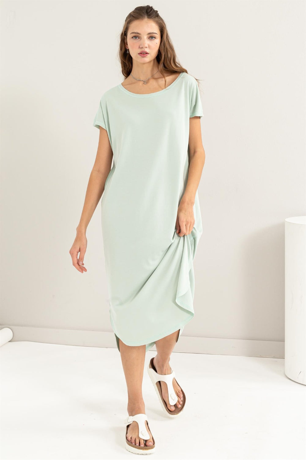 HYFVE Short Sleeve High-Low Slit Midi Dress-HYFVE-Mint-S-Urbanheer