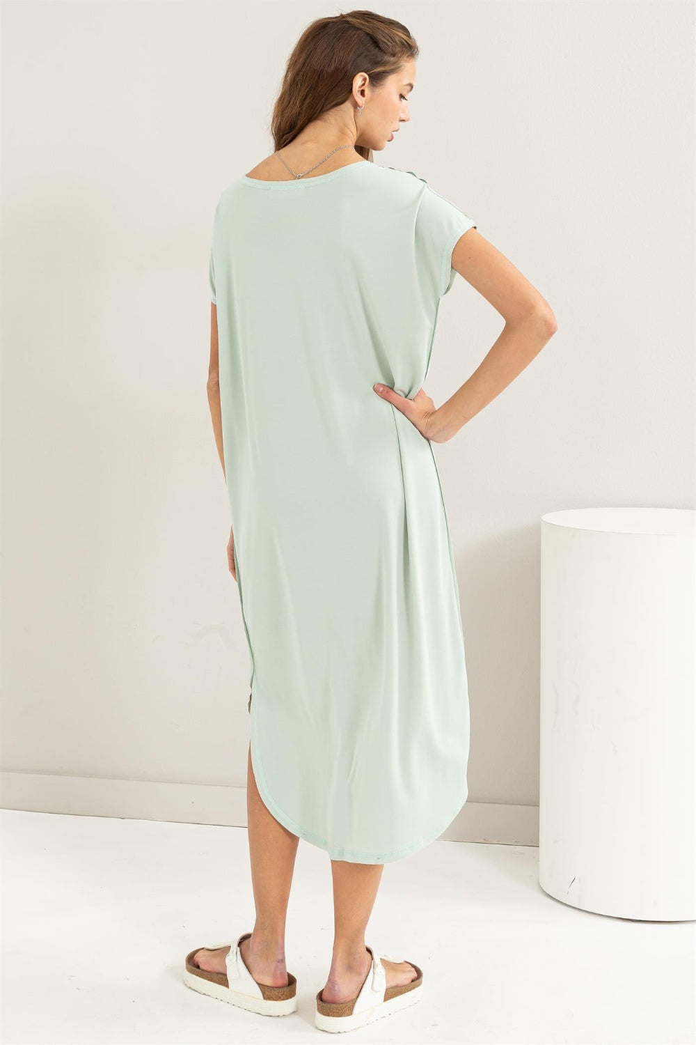 HYFVE Short Sleeve High-Low Slit Midi Dress-HYFVE-Mint-S-Urbanheer
