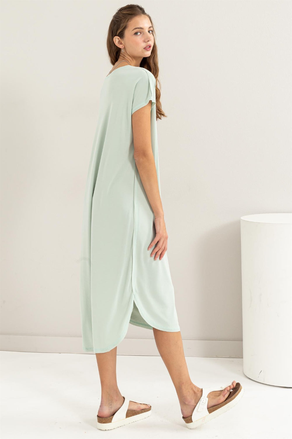 HYFVE Short Sleeve High-Low Slit Midi Dress-HYFVE-Mint-S-Urbanheer