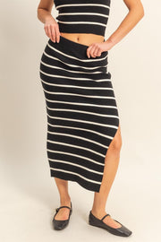 HYFVE Side Slit Striped Bodycon Sweater Skirt-HYFVE-Black-S-Urbanheer