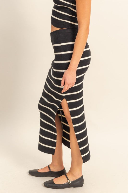 HYFVE Side Slit Striped Bodycon Sweater Skirt-HYFVE-Black-S-Urbanheer