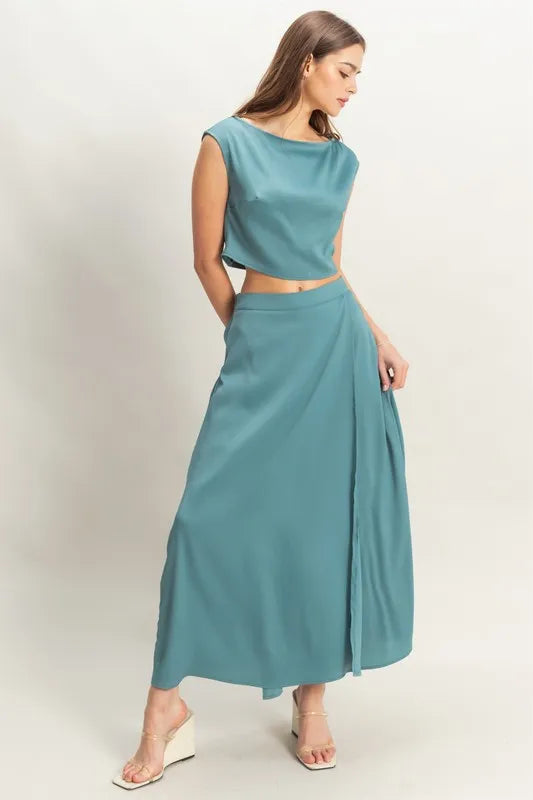 HYFVE Sleeveless Top and Maxi Skirt Set-HYFVE-DUSTY BLUE-L-Urbanheer