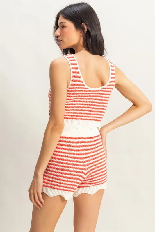 HYFVE Striped Cropped Tank and Shorts Set-HYFVE-CORAL/CREAM-L-Urbanheer