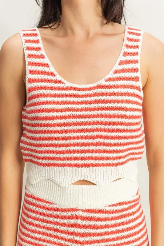 HYFVE Striped Cropped Tank and Shorts Set-HYFVE-CORAL/CREAM-L-Urbanheer
