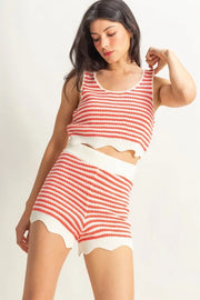 HYFVE Striped Cropped Tank and Shorts Set-HYFVE-CORAL/CREAM-L-Urbanheer