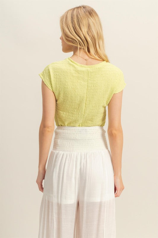 HYFVE Textured Round Neck Cap Sleeve Knit Top-HYFVE-Neon Yellow-S-Urbanheer