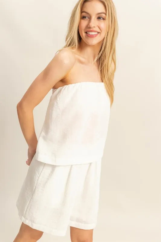 HYFVE Tube Top and Flowy Shorts Set-HYFVE-WHITE-S-Urbanheer