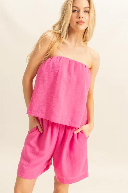 HYFVE Tube Top and Flowy Shorts Set-HYFVE-MAGENTA-L-Urbanheer