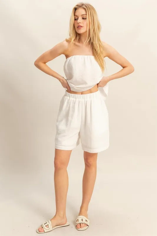 HYFVE Tube Top and Flowy Shorts Set-HYFVE-WHITE-S-Urbanheer