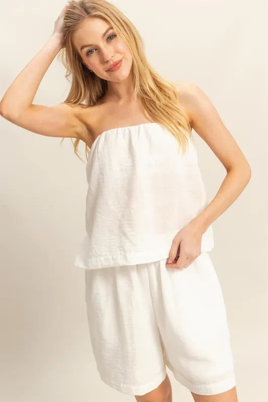 HYFVE Tube Top and Flowy Shorts Set-HYFVE-WHITE-S-Urbanheer