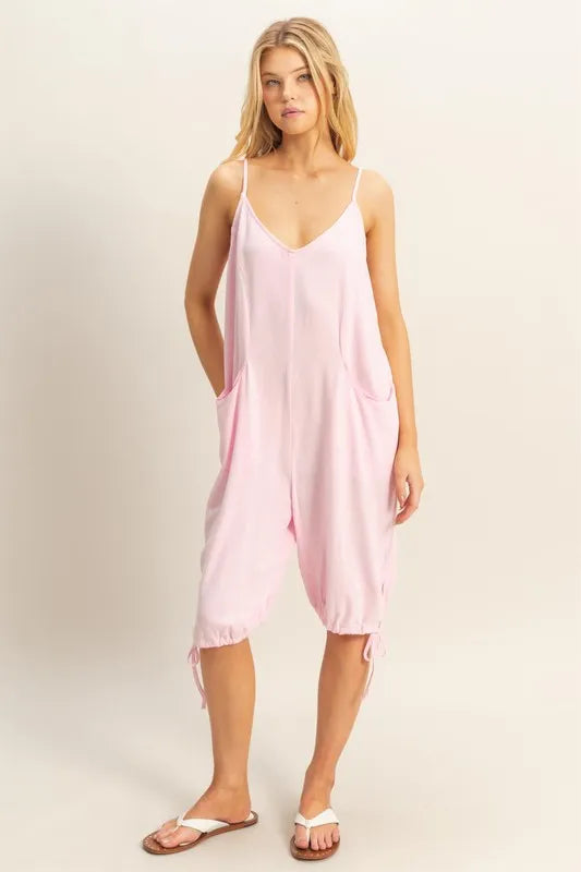 HYFVE V-Neck Pocket Detail Side Tie Hem Romper-HYFVE-L.PINK-S-Urbanheer