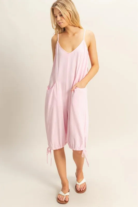 HYFVE V-Neck Pocket Detail Side Tie Hem Romper-HYFVE-L.PINK-S-Urbanheer
