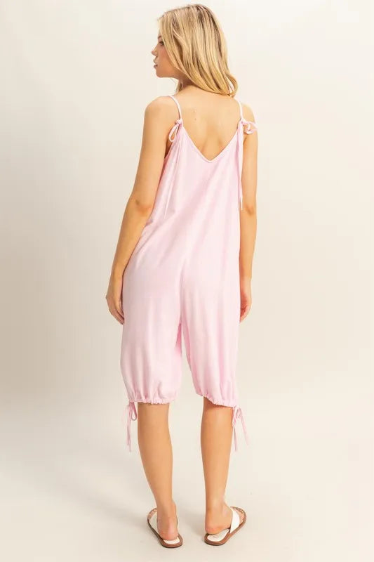 HYFVE V-Neck Pocket Detail Side Tie Hem Romper-HYFVE-L.PINK-S-Urbanheer